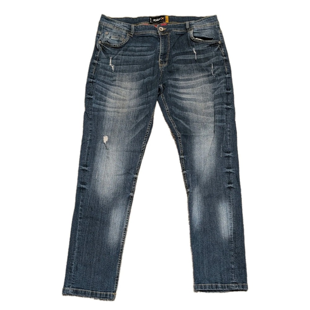 Raw X Jeans Men Size 38x32 Distressed Skinny‎ Fit Dark Wash Blue Denim
